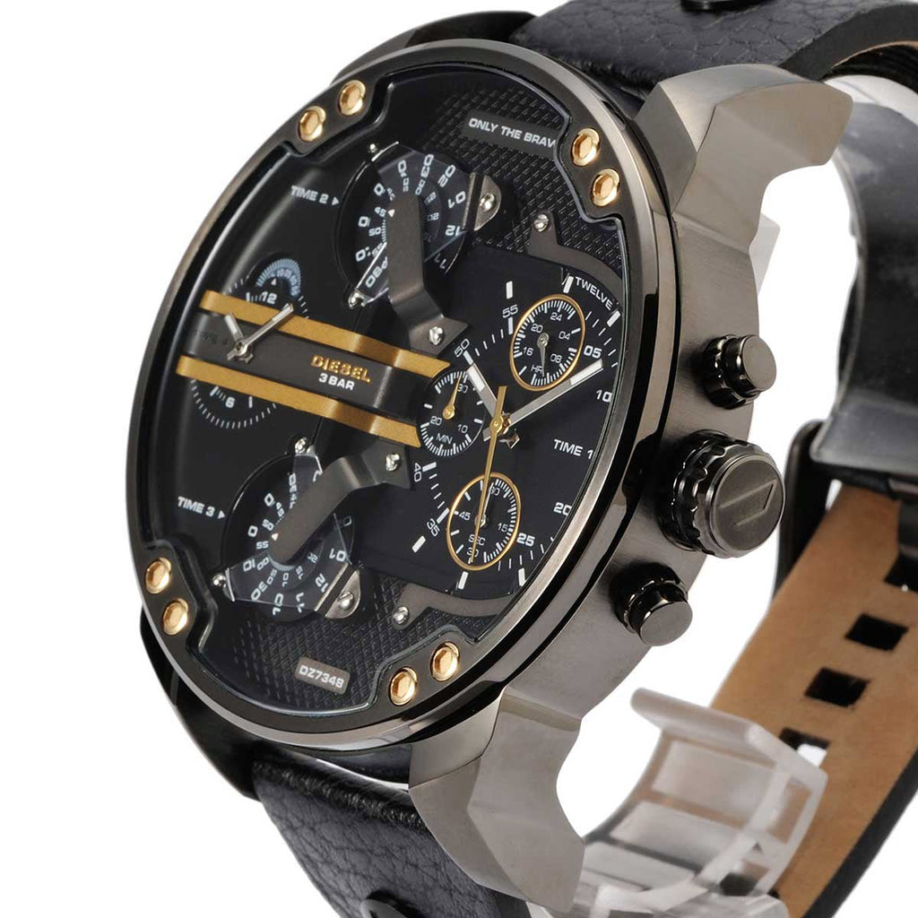Diesel Mr Daddy 2.0 Chronograph Black Dial Black Leather Strap Watch For Men - DZ7348