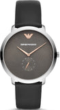 Emporio Armani Modern Slim Quartz Grey Dial Black Leather Strap Watch For Men - AR11162