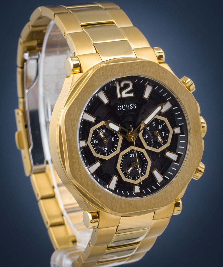 Guess Edge Chronograph Black Dial Gold Steel Strap Watch For Men - GW0539G2