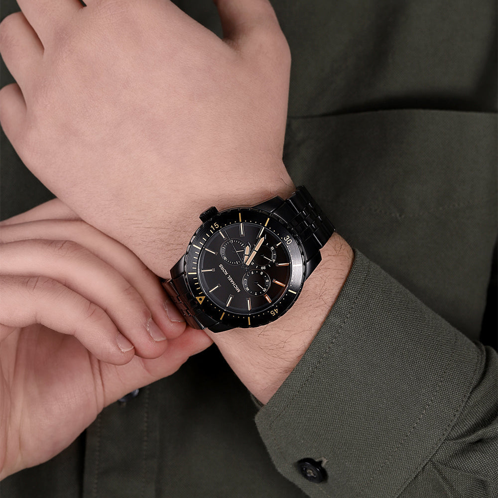 Michael Kors Cunningham Chronograph Black Dial Black Steel Strap Watch For Men - MK7157