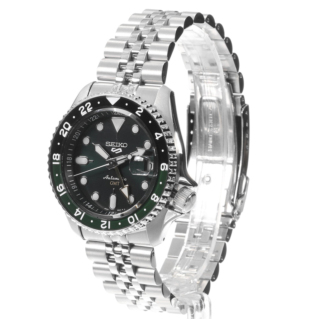 Seiko 5 Sports SKX GMT Automatic Green Dial Silver Steel Strap Watch For Men - SSK035K1