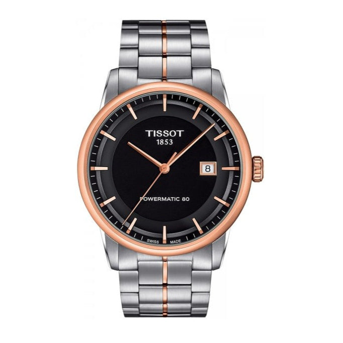 Tissot Luxury Powermatic 80 Black Dial Silver Steel Strap Watch For Men - T086.407.22.051.00