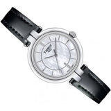 Tissot T Lady Flamingo Mother of Pearl White Dial Black Leather Strap Watch for Women - T094.210.16.111.00