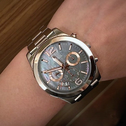Fossil Perfect Boyfriend Mother of Pearl Blue Dial Silver Steel Strap Watch for Women - ES3880