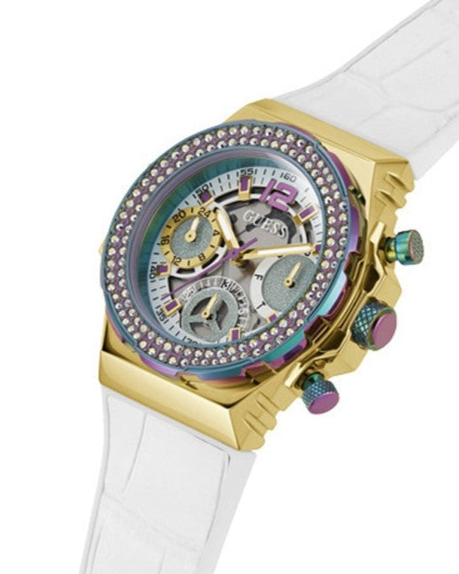 Guess Fusion Chronograph White Dial White Leather Strap Watch For Women - GW0553L2