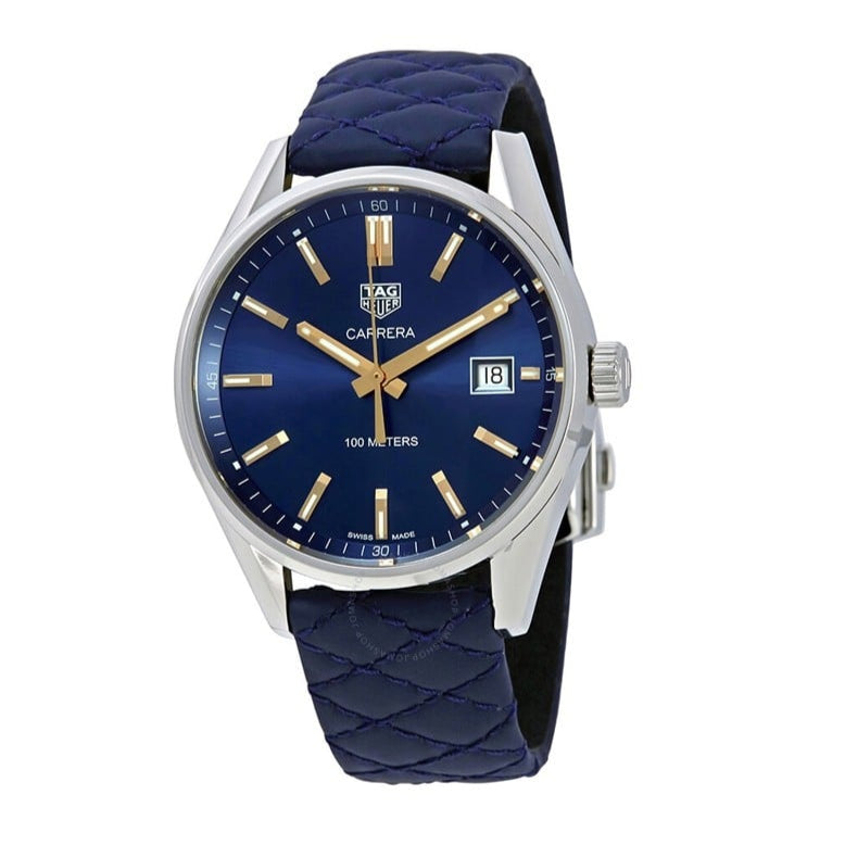 Tag Heuer Carrera Quartz Blue Dial Blue Calfskin Leather Strap Watch for Women - WAR1112.FC6391