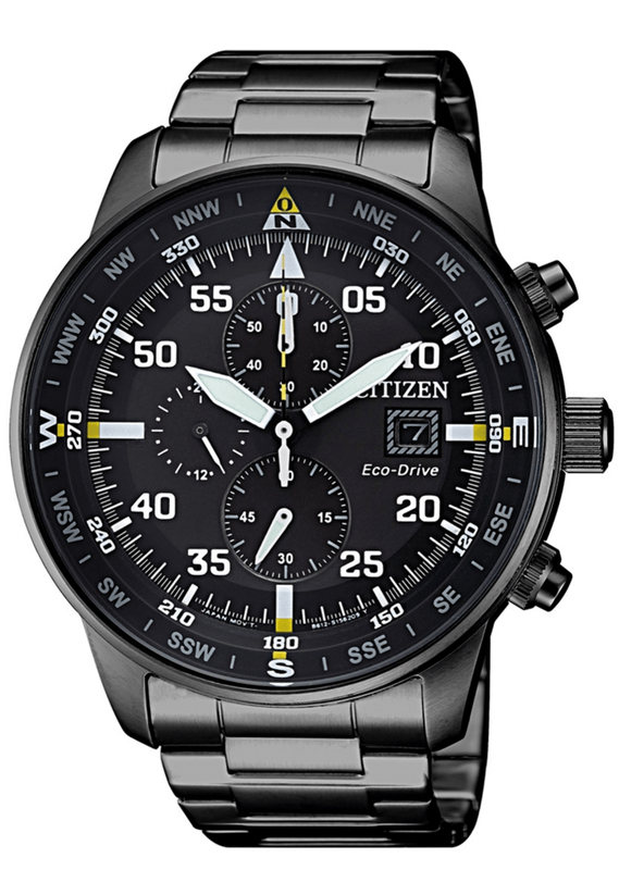 Citizen Sports Eco Drive Black Dial Black Steel Strap Watch For Men - CA0695-84E