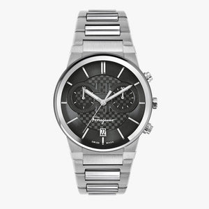 Salvatore Ferragamo Sapphire Chrono Black Dial Silver Steel Strap Watch for Men - SFME00321