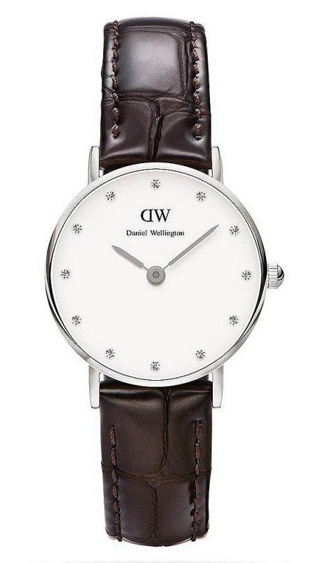 Daniel Wellington York White Dial Brown Leather Strap Watch For Women - DW00100069