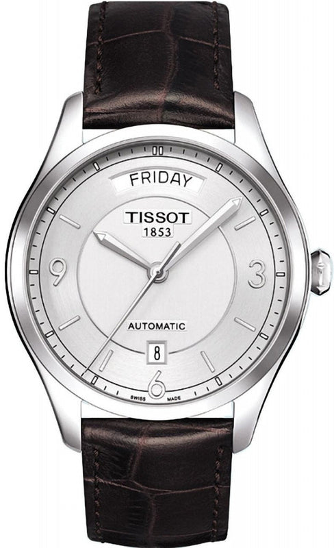 Tissot T Classic T One Automatic Silver Dial Brown Leather Strap Watch For Men - T038.430.16.037.00