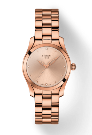 Tissot T Wave Rose Gold Dial Rose Gold Steel Strap Watch For Women - T112.210.33.456.00