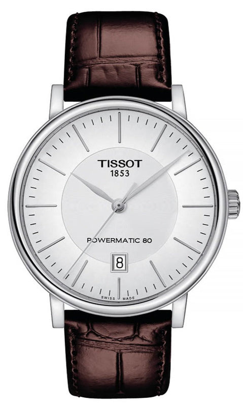 Tissot T-Classic Powermatic 80 Silver Dial Brown Leather Strap Watch For Men - T122.407.16.031.00