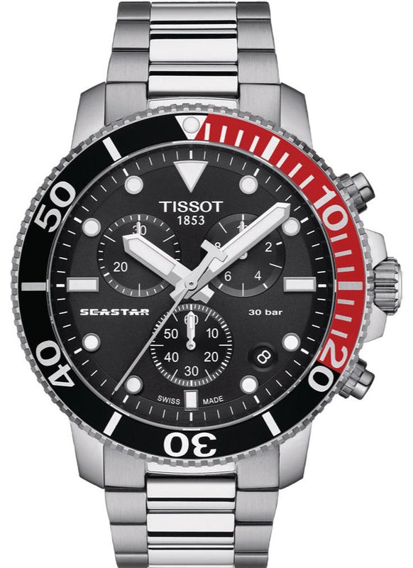 Tissot Seastar 1000 Chronograph Black Dial Silver Steel Strap Watch For Men - T120.417.11.051.01