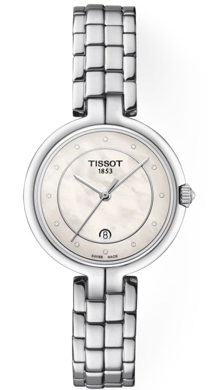 Tissot T Lady Flamingo Diamonds White Dial Silver Steel Strap Watch For Women - T094.210.11.116.01
