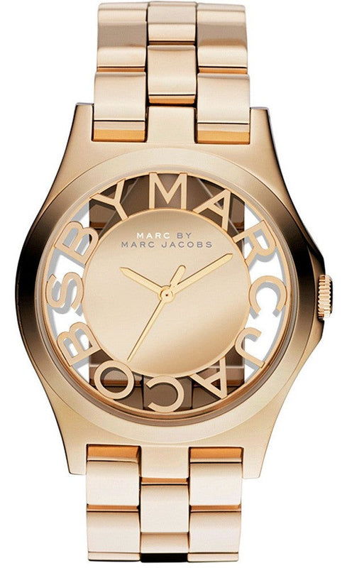 Marc Jacobs Henry Transparent Gold Dial Gold Steel Strap Watch for Women - MBM3206