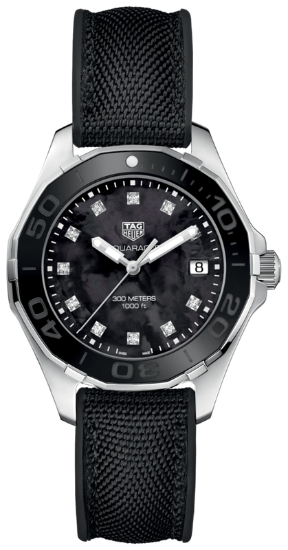 Tag Heuer Aquaracer Quartz Mother of Pearl Black Dial Black NATO Strap Watch for Women - WAY131M.FT6092