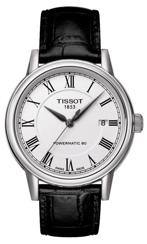 Tissot Carson Powermatic 80 White Dial Black Leather Strap Watch For Men - T085.407.16.013.00