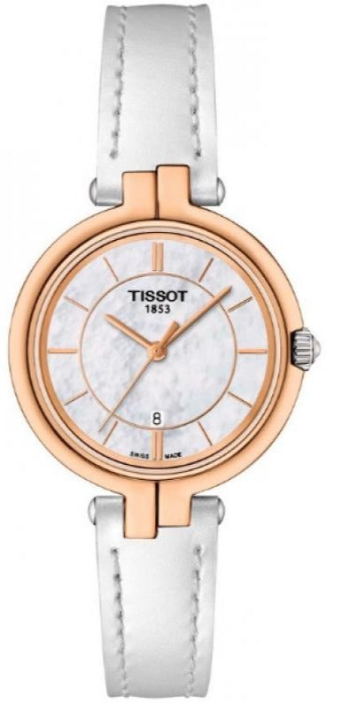 Tissot T Lady Flamingo Mother of Pearl White Dial White Leather Strap Watch For Women - T094.210.26.111.01