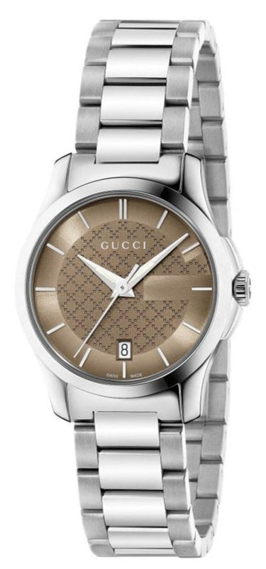 Gucci G Timeless Brown Dial Silver Steel Strap Watch For Women - YA126526