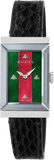 Gucci G-Frame Mother of Pearl Green & Red Dial Black Leather Strap Watch For Women - YA147403