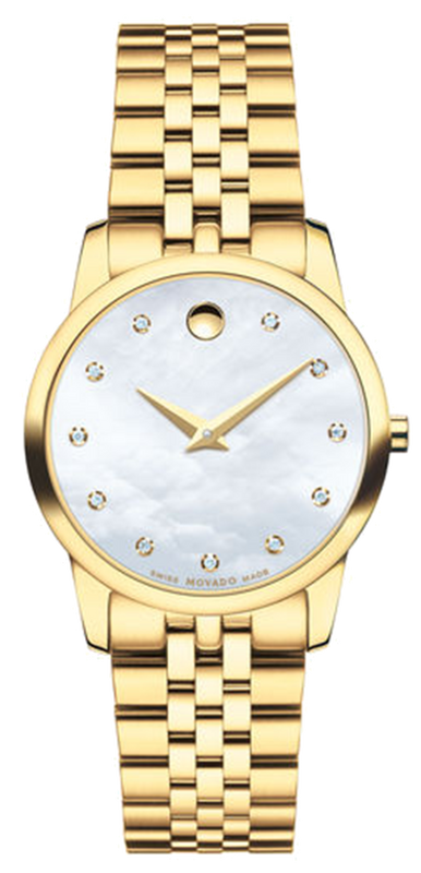 Movado Museum Classic Diamonds Mother of Pearl Dial Gold Steel Strap Watch For Women - 0606998