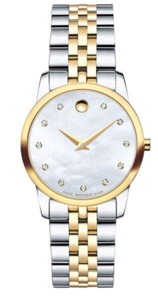 Movado Museum Classic Diamonds Mother of Pearl Dial Two Tone Steel Strap Watch For Women - 0606613