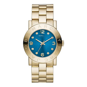 Marc Jacobs Amy Blue Dial Gold Steel Strap Watch for Women - MBM3303