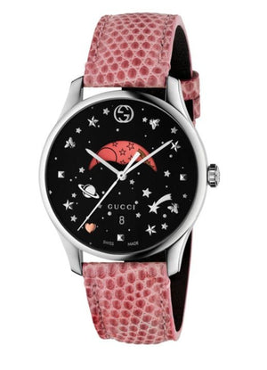 Gucci G-Timeless Moonphase Black Dial Pink Leather Strap Watch For Women - YA1264046