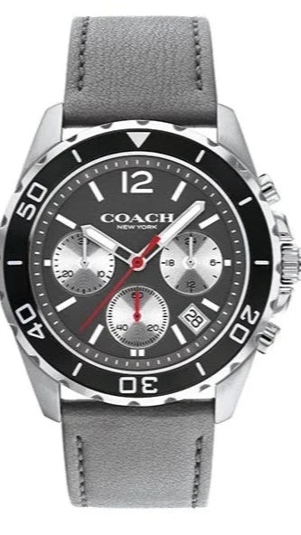 Coach Kent Grey Dial Grey Leather Strap Watch for Men - 14602561
