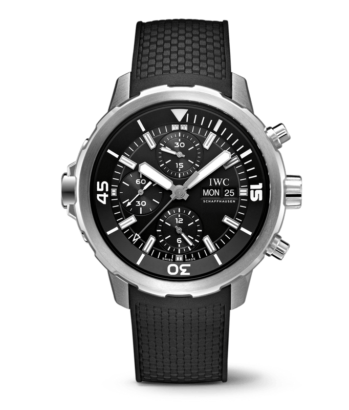 IWC Aquatimer Chronograph Black Dial Black Leather Strap Watch for Men - IW376803
