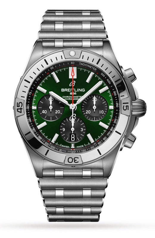 Breitling Chronomat B01 42mm Green Dial Silver Steel Strap Watch for Men - AB01343A1L1A1