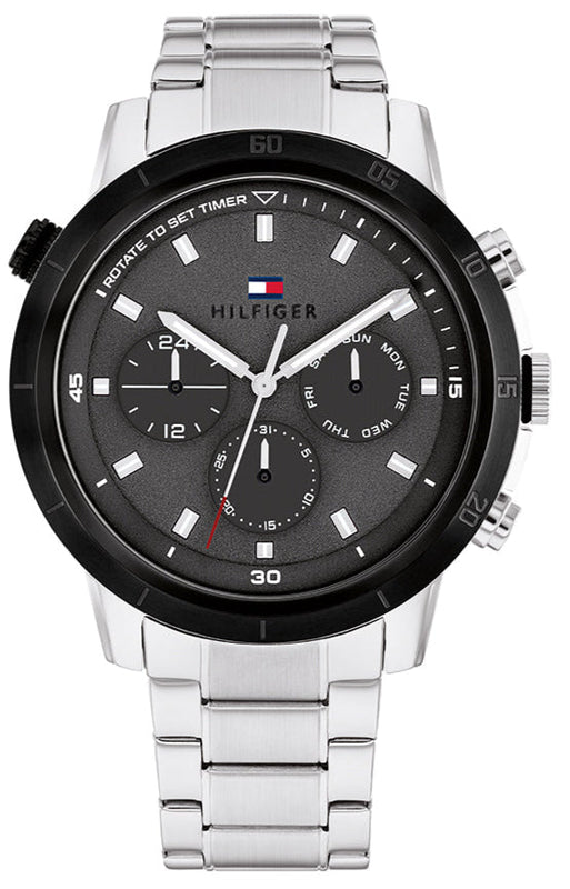Tommy Hilfiger Troy Chronograph Grey Dial Silver Steel Strap Watch For Men - 1792106