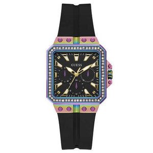 Guess Libra Black Dial Black Silicone Strap Watch For Women - GW0618L3