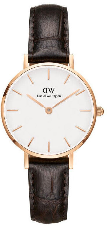 Daniel Wellington Classic Petite York White Dial Brown Leather Strap Watch For Women - DW00100232