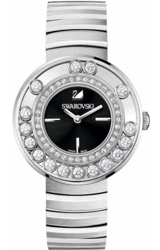 Swarovski Lovely Crystal Black Dial Silver Steel Strap Watch for Women - 1160305