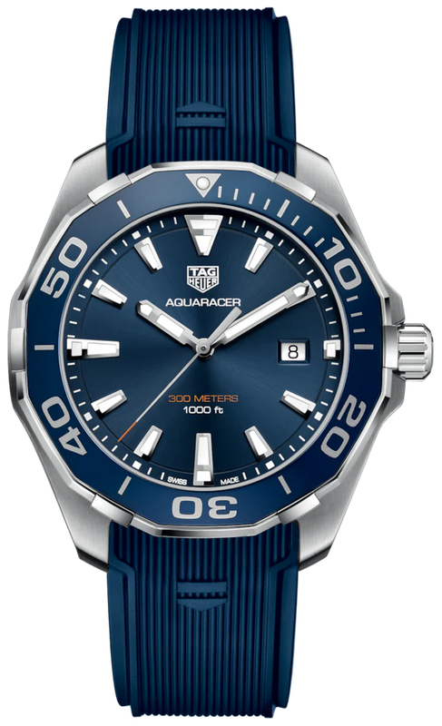 Tag Heuer Aquaracer Quartz Blue Dial Blue Rubber Strap Watch for Men - WAY101C.FC6153