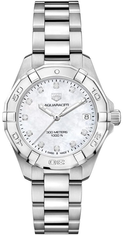 Tag Heuer Aquaracer Diamonds White Mother of Pearl Dial Silver Steel Strap Watch for Women - WBD1314.BA0740
