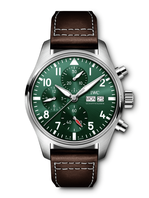 IWC Pilot's Watch Chronograph Edition Racing Green 43mm Green Dial Brown Leather Strap Watch for Men - IW377726