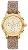 Tory Burch The Tory Chronograph White Dial Maroon Jacquard Strap Watch for Women - TBW1050