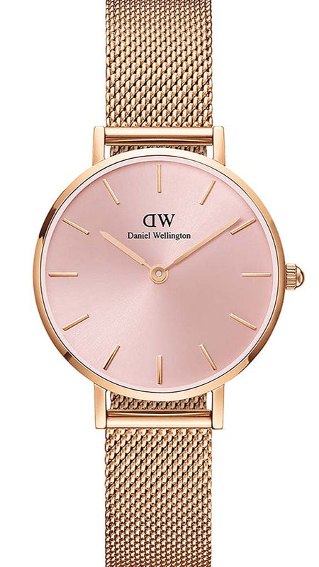 Daniel Wellington Petite Melrose Pink Dial Rose Gold Mesh Strap Watch For Women - DW00100367