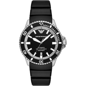 Emporio Armani Sea Explorer Automatic Black Dial Black Silicone Strap Watch For Men - AR60078