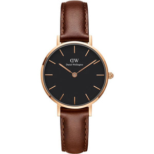 Daniel Wellington Classic Petite St Mawes Black Dial Brown Leather Strap Watch For Women - DW00100225