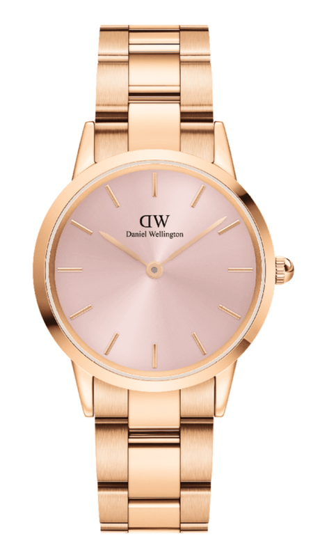 Daniel Wellington Iconic Link Pink Dial Rose Gold Steel Strap Watch For Women - DW00100335