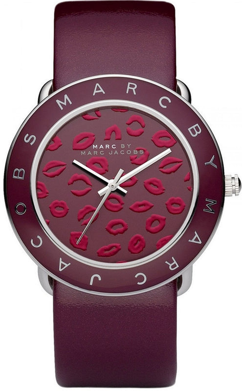Marc Jacobs Amy Red Dial Burgundy Leather Strap Watch for Women - MBM1162