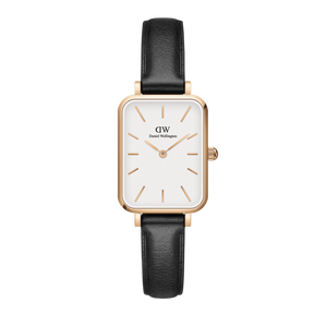 Daniel Wellington Quadro White Dial Black Leather Strap Watch For Women - DW00100434