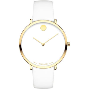 Movado 70th Anniversary Limited Edition White Dial White Leather Strap Watch For Women - 0607138