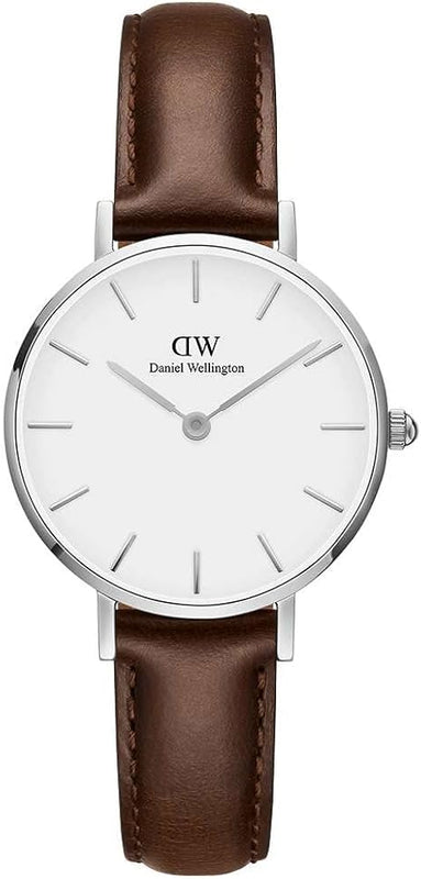 Daniel Wellington Classic Petite White Dial Brown Leather Strap Watch For Women - DW00100239