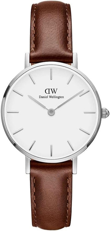 Daniel Wellington Petite White Dial Brown Leather Strap Watch For Women - DW00100243
