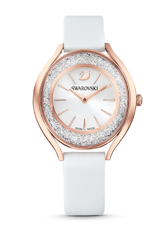 Swarovski Crystalline Aura Silver Dial White Leather Strap Watch for Women - 5519453