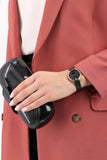 Emporio Armani Kappa Quartz Black Dial Black Leather Strap Watch For Women - AR11064